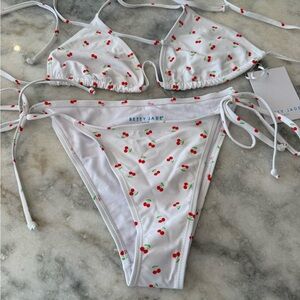 White Cherry Print Bikini